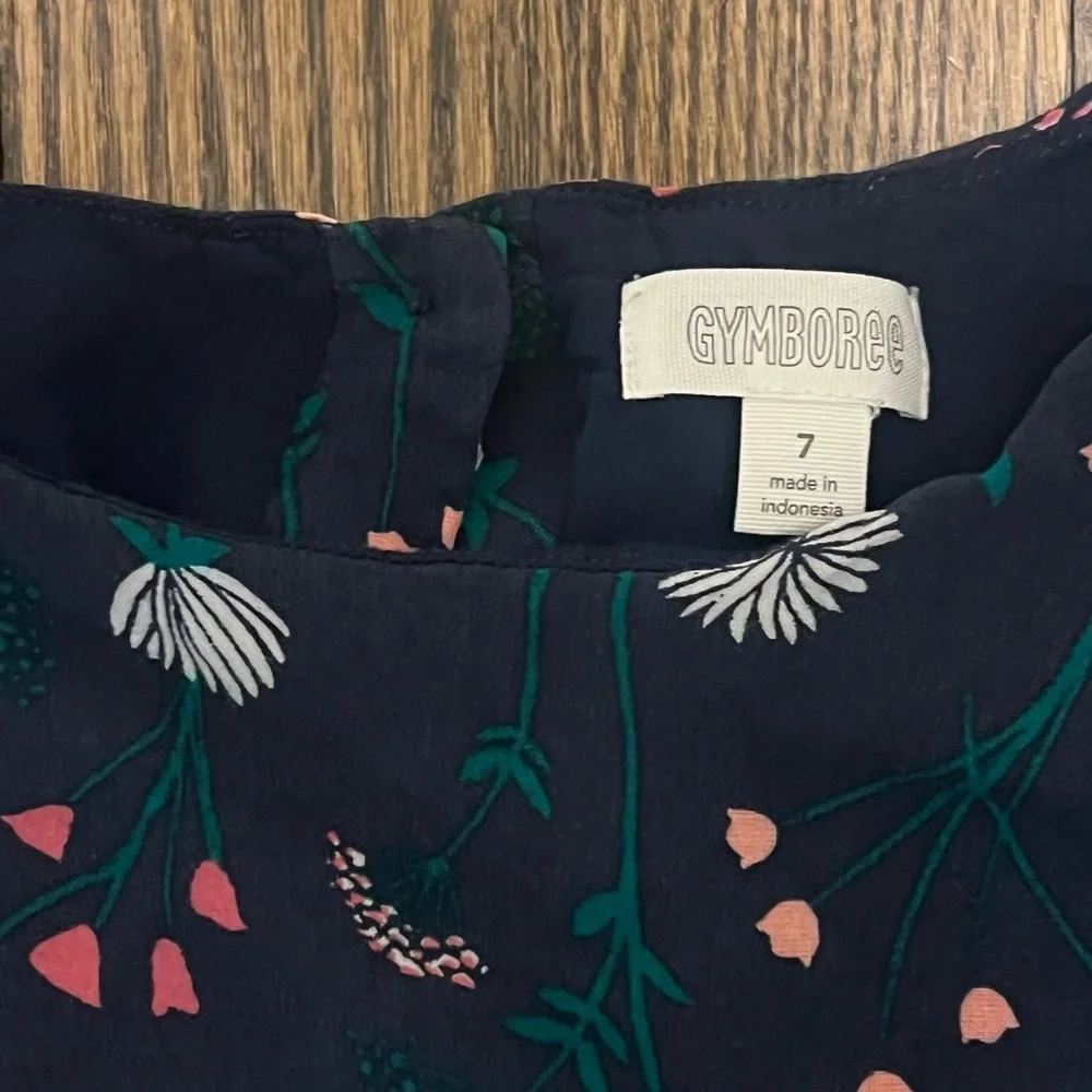 Gymboree Navy Floral Dress with Pink & White Blooms